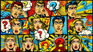 Confused sales interview candidates in Pop art style